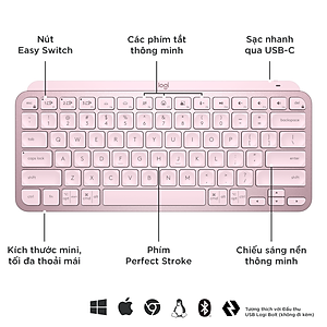 Bàn phím không dây Bluetooth Logitech MX Keys Mini - Hàng Chính Hãng
