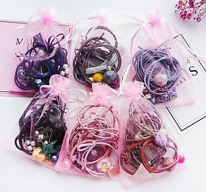 Sét 9 dây buộc tóc và kẹp xinh xắn, có kèm túi lưới phong cách Hàn Quốc, giao màu ngẫu nhiên+ Tặng kèm hình dán 