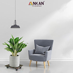 Đế Lót Chậu Cây Có Bánh Xe Thương Hiệu ANKAN, Đế Để Chậu Cây, Mặt Vuông Bằng Gỗ Tràm, Màu Đen Đường Kính 30 Cm, Tải Trọng 80kg - Hàng Xuất Khẩu
