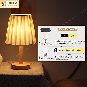Đèn Ngủ Để Bàn HUTA G4 Gỗ Chao Xếp Ly Vintage Dễ Thương, Decor Trang Trí Phòng Ngủ, Đọc Sách Đầu Giường, Điều Chỉnh Độ sáng, Đèn Vàng Bóng LED Tiết Kiệm Điện