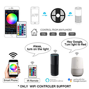 Dây Đèn LED Quấn Cây 5050 Dài 10M 300 Bóng, Điều Khiển Wifi, Chống Nước Kèm Nguồn 6A