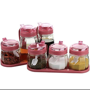 Bộ 5 Hộp Đựng Gia Vị Thủy Tinh Cao Cấp Nhà Bếp Có Nắp Tiện Lợi, Có Tay Cầm- Hàng Chính Hãng MINIIN