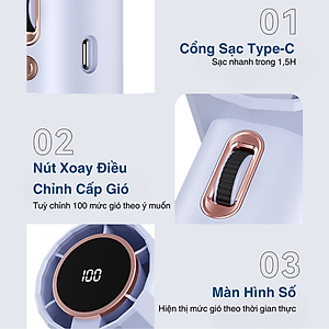 Quạt cầm tay mini Kachi MK400 pin khoẻ 100 cấp độ gió - Hàng chính hãng Hàng nhập khẩu