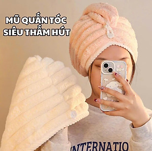 Mũ Quấn Tóc Lông Dệt Sóng Siêu Thấm Hút, Khăn Bông Ủ Quấn Tóc Nhanh Khô