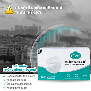 Khẩu Trang Y Tế 4 Lớp Niva Hộp 50 Cái Kháng Khuẩn, Ngăn Khói Bụi, Vi Khuẩn Hàng Chính Hãng Cao Cấp