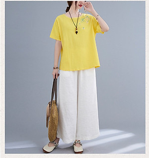 Aó đũi nữ tay lỡ kín đáo 3 màu thanh lịch full size 40-65kg Thời trang trung niên nữ Haint Boutique ALE19