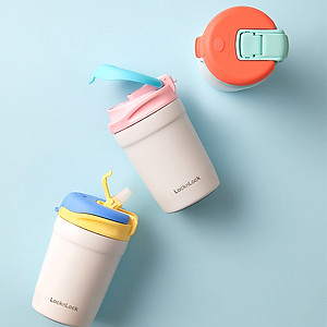 Bình giữ nhiệt LocknLock 320ml LHC4290YRED thép 316L, Hàng chính hãng, nắp bật hai chiều, có ống hút - JoyMall