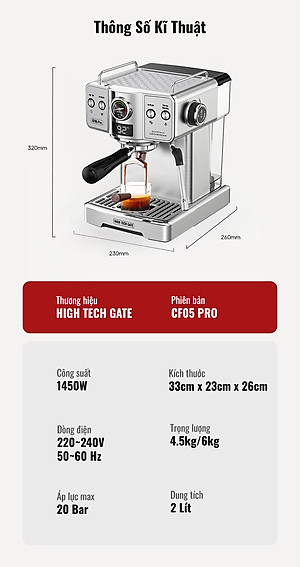 Máy pha cà phê espresso CF05 PRO chuyên nghiệp toàn diện DIY, giảm áp tự động an toàn nâng cấp, Hàng Chính Hãng