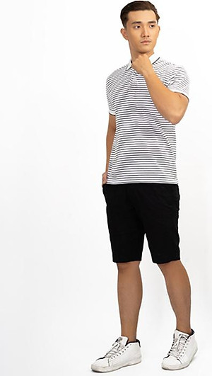 Áo Polo Nam Dệt Sọc Novelty NATMSNMCSR191043N - Trắng Sọc Đen