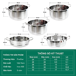 Xửng Hấp Fivestar - Bạc (Tặng 10 Muỗng Ăn Inox)