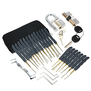 Bộ 24 Dụng Cụ Mở Khóa Chuyên Nghiệp với 2 ổ khóa Thực Hành Kèm Bao Da Dành Cho Người Mới Bắt Đầu