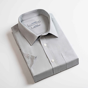 Áo sơ mi nam ngắn tay ALIGRO màu ghi phẩy sước nhẹ, sợi tre bamboo mềm mại, hạn chế nhăn nhàu, form slim vừa ALGS-C122