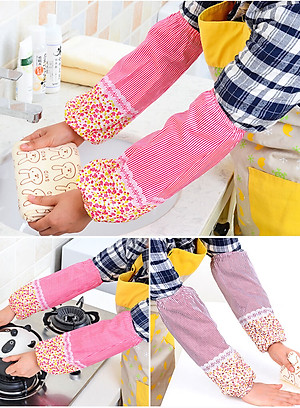 1 Đôi Bao Ống Tay Áo Làm Bếp Rửa Chén Chống Bám Bẩn Phong Cách Hàn Quốc Kẻ Sọc Vân Hoa