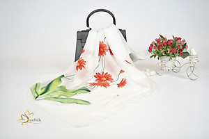 Khăn Lụa Vẽ Tay Hoa Đồng Tiền SenSilk  – Quà Tặng Doanh Nghiệp - Silk Painting Scaves 100% Silk made in Vietnam 160x55cm