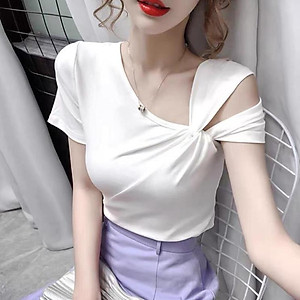 Áo xoắn vai chất zip cotton điệu đà