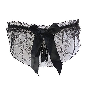 Quần lót hở mông thêu ren trong suốt - Đen