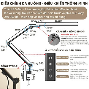 Đèn bàn học Led bảo vệ mắt Ergo Edge 1 DandiHome chống cận để làm việc, đọc sách cao cấp có thể kéo dài và gấp gọn - 3 chế độ sáng thông minh