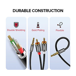 Cáp Audio 3.5mm to AV 2 đầu hoa sen (RCA) dài 3M Ugreen 10590 vỏ nhôm - Hàng chính hãng