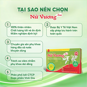 Nữ Vương New Vinh Gia Hỗ Trợ Cân Bằng PH Vùng Nhạy Cảm, Giảm Khí Hư, Ngứa Vùng Nhạy Cảm, Phòng Ngừa Các Bệnh Phụ Khoa Hộp 30 Viên
