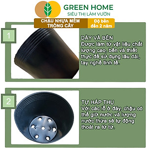 Chậu Trồng Cây Greenhome, nhiều kích thước, Nhựa Mềm, Dẻo, Nhẹ, Trồng Cây, Bầu Ươm Cây Giống, Độ Bền Đến 2 Năm