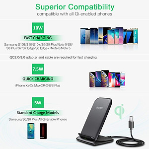 Đế sạc nhanh không dây Qi kiêm giá đỡ cho điện thoại hiệu CHOETECH HPK-T555 trang bị Công suất 10W, thiết kế nhỏ gọn, chuẩn sạc MFI cho Apple - Hàng chính hãng
