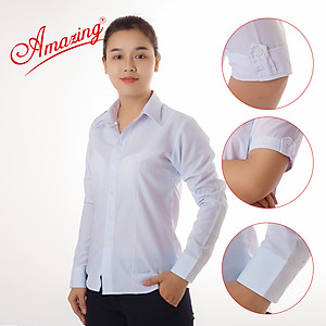 Áo sơ mi trắng cho nữ hiệu Amazing, tay dài, có 4 ben, vải KT silk, big size tới 80kg