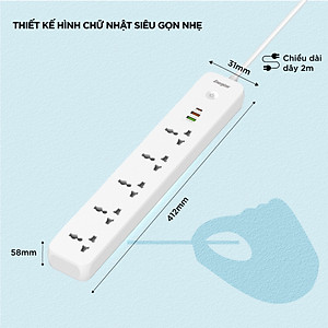 Ổ điện đa năng Energizer thông minh, WiFi Smart Power Strip chịu tải 2500W, sạc nhanh USB-C 38W - Hàng chính hãng