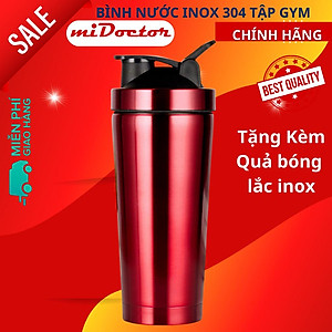 Bình Lắc Inox Tập Gym Shaker Cao Cấp Chính Hãng miDoctor 800ml – Chọn Màu Tặng Kèm Bóng Lò Xo Đánh Bột