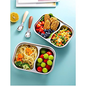 Khay Ăn Dặm 2 Ngăn Kèm Thìa , Chất Liệu Inox 316 Cao Cấp An Toàn Cho Bé - HÀNG CHÍNH HÃNG MINIIN