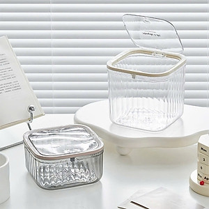 Hộp Rác Mini Để Bàn Văn Phòng, Hộp Đựng Rác Trong Suốt Có Nắp Bật - Hàng chính hãng
