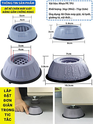 COMBO 4 Đế Kê Chân Máy Giặt Chống Rung Chống Ồn TPU Chân Kê Tủ Lạnh Nội Thất Chịu Tải Lớn Tiện Lợi