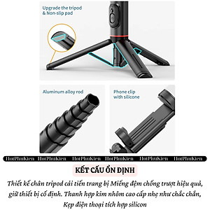 Gậy chụp ảnh selfie 3 chân hiệu HOTCASE WIWU Sharp Film remote bluetooth Xoay 360 độ có đèn flash tích hợp tripod, gập gọn, pin sạc type C, đèn trợ sáng Phụ Kiện - Hàng nhập khẩu