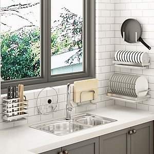 Kệ để chén đĩa đa năng dán tường inox 304 Hobby home decor KCD
