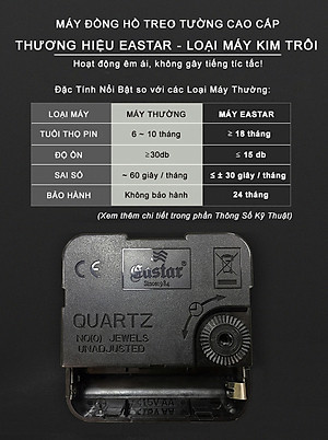 Máy Đồng Hồ Eastar Kim Trôi Độ Chính Xác Cao – Bộ Kim Đen Có Dạ Quang + Pin Panasonic HI-TOP