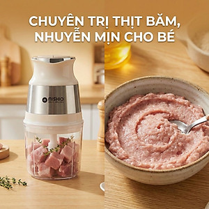 Máy Xay Mini Mishio MK389 - Dung Tích 0.8L, Xay Đồ Ăn Dặm, Gia Vị, Đồ Khô, Công Suất 250W Mạnh Mẽ - Hàng chính hãng