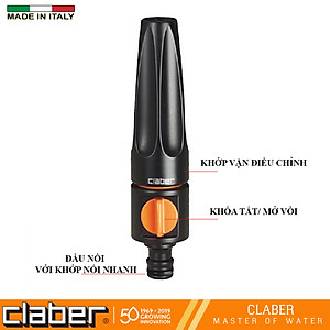 Vòi Xịt Tưới Cây Đa Năng Claber 8536, có van khóa, điều chỉnh được 2 chế độ, nhựa ABS, kết nối nhanh, không kèm phụ kiện