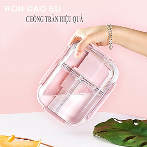 Hộp Thố Thủy Tinh 2 - 3 Ngăn Có Nắp Ron Chống Tràn Đựng Cơm Văn Phòng Sử Dụng Được Lò Vi Sóng Siêu Tiện Tợi