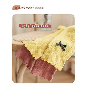 Quần tất len không bàn - quần leggings đính nơ trơn màu cho bé gái, co giãn 4 chiều size từ 1 đến 12 tuổi