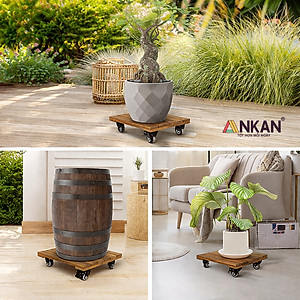 Đế Đôn Chậu Cây Có Bánh Xe Cao Cấp ANKAN Hình Vuông Màu Vàng 35x35 Cm Tải trọng 120 Kg Gỗ Tràm Bông