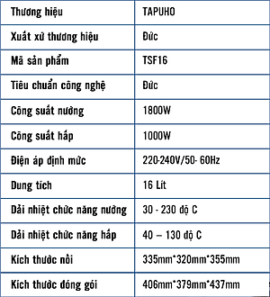 Nồi Chiên Hơi Nước TAPUHO TSF16 Dung Tích 16L 60 Chương Trình Nấu Công suất 1000W - 1800W Bảo Hành 24 Tháng- Hàng Chính Hãng