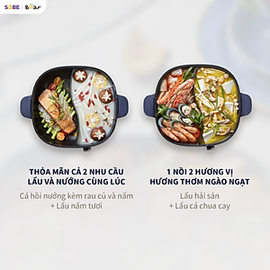 Nồi Lẩu 2 Ngăn Bear Đa Năng Nhiều Chế Độ Nấu Lẩu Hầm Ninh Chiên Rán Xào Chống Dính Cực Tốt Kháng Khuẩn 99,99% - SB NL60U HÀNG CHÍNH HÃNG