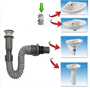 Bộ xả lavabo ruột gà KG48 nhấn nhựa abs cao cấp, dùng cho chậu lavabo treo tường - Hàng chính hãng