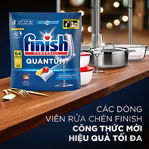 Viên Rửa Chén Bát Finish Powerball Quantum Powerful Clean & Shine 64 viên