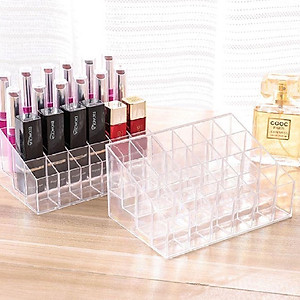 Khay đựng son mica 24 ô trong suốt V.2, Khay đựng mỹ phẩm, son môi, dụng cụ trang điểm 24 ô GROFA