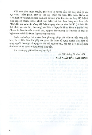 Chỉ Dẫn Tra Cứu, Áp Dụng Bộ Luật Tố Tụng Dân Sự Năm 2015 (Tái bản lần thứ nhất có sửa đổi, bổ sung) - Bản in năm 2022