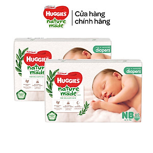 Combo 2 Tã/Bỉm dán sơ sinh Huggies Platinum NatureMade S82/NB60