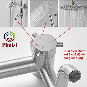Bộ vòi hoa sen cây tắm đứng nóng lạnh inox 304 kiểu tròn Pimisi đầy đủ phụ kiện với bát sen to - bát nhỏ cầm tay tăng áp dùng được cho cả nhà tắm nhỏ và thấp | Hàng chính hãng