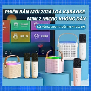 Loa Bluetooth mini kèm 2 micro hát karaoke không dây - Mic hát karaoke âm thanh chất lượng lọc âm khử nhiễu LED RGB - Hàng Nhập Khẩu