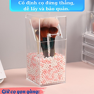 Hộp Đựng Cọ Trang Điểm Ngọc Trai Acrylic- Hộp Cọ Trong Suốt Sang Trọng- Lọ Đựng Cọ Kèm Hạt Trang Trí 3D- Hộp Makeup Brush Holder Cao Cấp- Hộp Đựng Cọ Trang Điểm Hạt Ngọc Tinh Tế