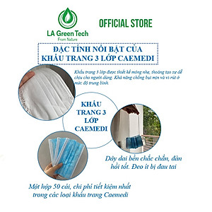 Khẩu trang y tế CAEMEDI 3 lớp Xanh cao cấp, kháng khuẩn, lọc bụi bẩn đạt chuẩn BFE, FDA xuất khẩu Châu Âu - Hộp 50 cái
